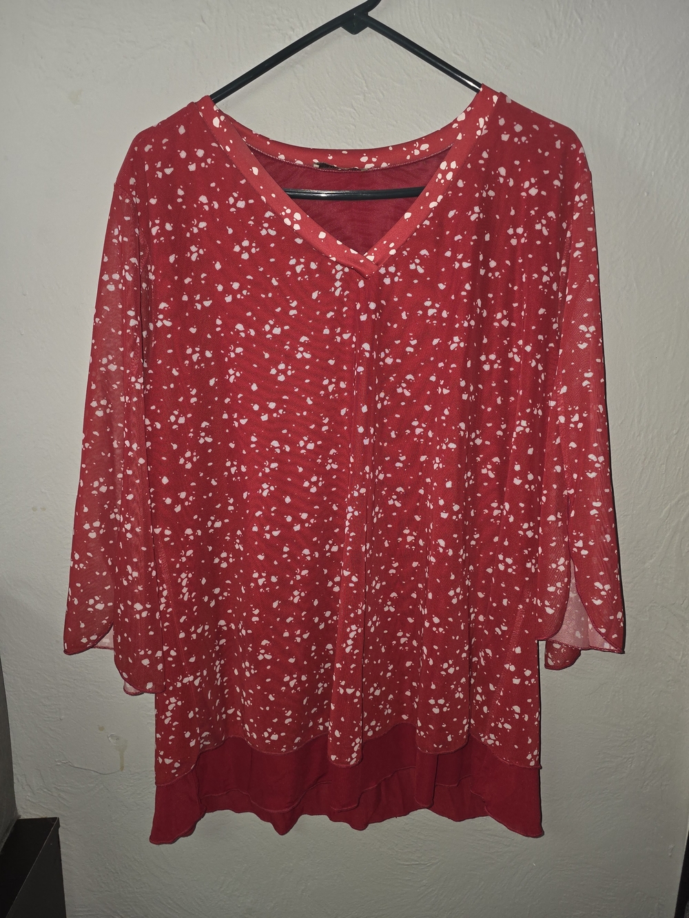 Women's Red V-Neck Printed Blouse